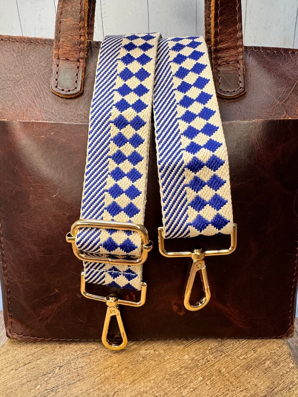 White Blue Checkered Purse Strap Wide Bag Strap Boho Crossbody Purse Strap